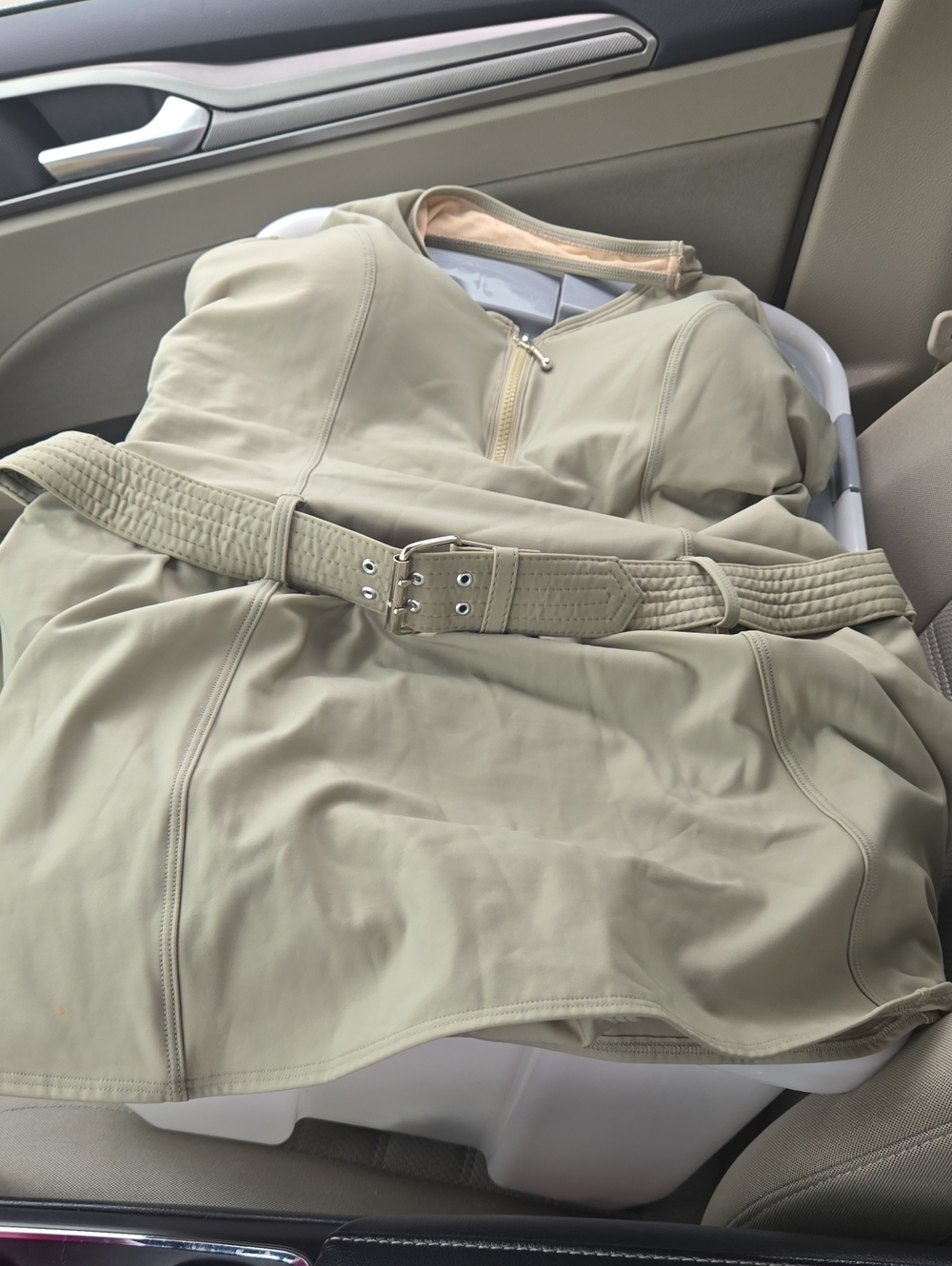 Shape FX Olive/Taupe A-Line Skirt with Double-Prong Belt